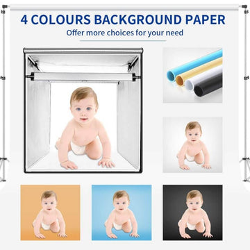 FOSITAN Photo Box 35"/90cm, Foldable Photo Light Studio Box, 126 LED Light Photo Shooting Tent Table Top Photography Lighting Kit with 4 Background Paper & Brightness 15000LM CRI95+ - Imported from UK